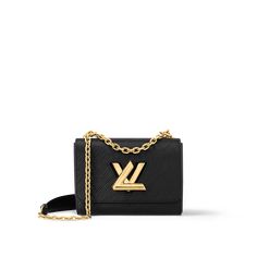 LOUIS VUITTON® - Twist Pm - Black Black Louis Vuitton Bag, Lv Twist, Dress Up Outfits, Louis Vuitton Official, Louis Vuitton Twist, Black Leather Handbags, Chain Bag, Color Dorado, New Classic