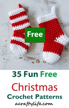 crochet christmas stocking pattern with text overlay that reads, 35 fun free christmas crochet patterns