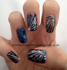 Fireworks Nails, Firework Nail Art, Night Nails, Firework Nails, Year Nails, Nye Nails, Patriotic Nails, New Years Nail Art, New Years Nail Designs