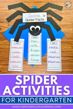 Spider craft with spider facts Spider Unit Kindergarten, Spider Activities Kindergarten, Spiders Kindergarten, Fall Unit Study, Spider Unit Study, Spider Unit, Preschool Weekly Lesson Plans, Spider Activities, Kindergarten Units