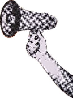 a hand holding a black and white megaphone