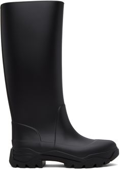 Mid-calf rubber boots in black. · Cleft toe · Signature white stitch at heel collar · Bonded jersey lining · Treaded rubber sole Supplier color: Black raven Black Rubber Boots, Black Rain Boots, Black Raven, Mens Rain Boots, Womens Rain Boots, Rubber Boots, Black Rubber, Personal Shopping, Boot Shoes Women