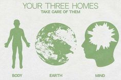 an image of the earth and man's head with text that says, your three homes take care of them