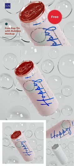 an advertisement for a soda bottle with the words happy on it and two pictures of bubbles