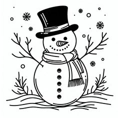 a black and white drawing of a snowman