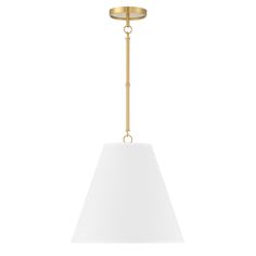 a light fixture with a white shade hanging from it's side, on a white background