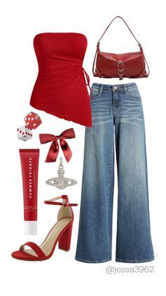 2. Fashion: #fashion, #style, #outfitinspiration, #beauty Red Top Outfit, Outfit Ideas Aesthetic, Stylish Summer Outfits, Waist Jeans, Ideas Aesthetic, Lookbook Outfits, Teen Fashion Outfits