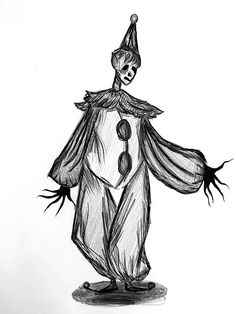 a black and white drawing of a clown