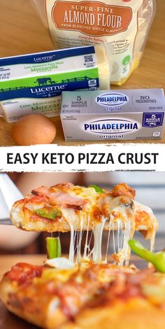 two pictures showing different types of pizzas and ingredients to make them look like they have cheese