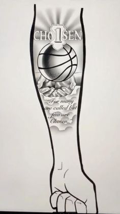 a drawing of a hand holding a basketball ball with the words cholsen on it