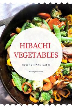 a skillet filled with vegetables and the words hiraci vegetables how to make easy