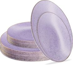 a stack of purple plates sitting on top of each other