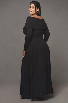 Viscose, elastane Pullover styling Machine wash Imported | Long-Sleeve Off-The-Shoulder Knit Maxi Dress by Anthropologie in Black, Women's, Size: 2XS, Viscose/Elastane Knit Maxi Dress, Black Long Sleeve Dress, Maxi Knit Dress, Black Maxi Dress, Pullover Styling, Off The Shoulder, The Dress, Anthropologie, Long Sleeve Dress