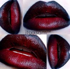 WOW!! Ein roter Lippenstift der nach außen hin in ein Schwarz verläuft, coole… Red And Black Lips, Makeup Suite, Lipstick Styles, Vampire Lipstick, Vkei Style, Kurumi Cosplay, Vampire Birthday, Rose Brown Hair, Basic Makeup Tutorial