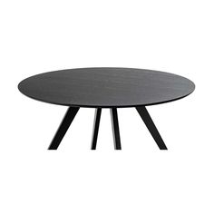 a round table with two black legs