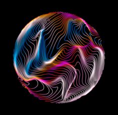 a circular object with lines in the shape of a wave on a black background that appears to be distorted