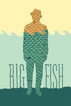 a man standing on top of a hill with the words big fish in front of him