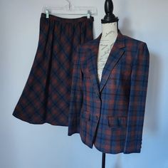 Vintage'80s Pendleton Plaid 100%Wool 2pc. Blazer Suit Set A-Skirt Made In Usa Condition Is Pre-Owned In Great Condition No Rips, Tears Or Holes (See Pictures). Please Note: Vintage Clothing Usually Run Smaller. Don't Go By Size Number. Do Check Measurements Listed Below To Determine If The Item Will Fit. Actual Measurements: Approximately (Laying Flat). -Shoulder To Shoulder: 16 Inches (Shoulder Seam To Shoulder Seam) -Sleeve Length: 24 Inches (Shoulder Seam To Cuff) -Armpit To Armpit: 18 Inches 80s Blazer, Pendleton Jacket, Suit Set, Suit Jackets, Blazer Suit, Blue Brown, Vintage Clothing, Suit Jacket, Vintage Outfits