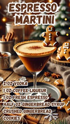 an advertisement for a christmas drink with gingerbread cookies