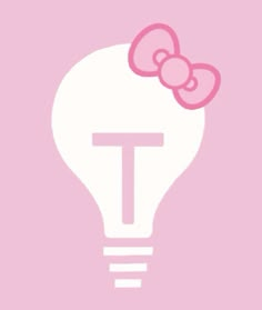 a light bulb with a pink bow on it's head and the letter t in the middle