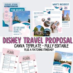 the disney travel proposal is shown with photos and text