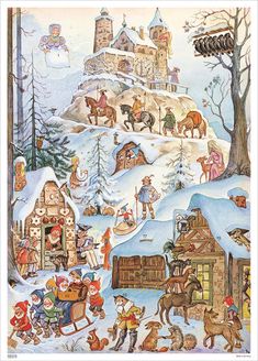 11749 Advent Calendar with Glitter   “Fairytale Castle” Hanitzsch, Rudolf - German Specialty Imports llc German Advent Calendar, Bremen Town Musicians, Traditional Christmas Cards, Through A Window, Classic Fairy Tales, Days Before Christmas, Fairy Tale Characters, Fairytale Castle, German Christmas