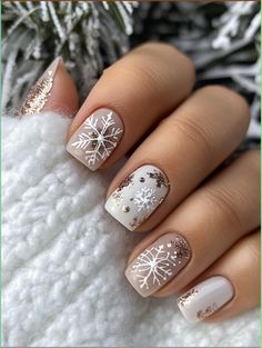 Short Christmas nails are the perfect way to add a touch of holiday magic to your look! Choose from 28 delightful designs that bring seasonal cheer to even the most petite nail canvases. From miniature wreaths to micro snowflakes, these charming manicures offer festive style without sacrificing functionality. Celebrate the season with practical elegance!#WinterNailIdeas #StunningNails #NailInspiration #WinterNailTrends #NailArtGoals #ChicNails #NailDesigns #WinterBeauty #NailObsession Winter Christmas Nails Snowflake, Short Nail Designs Holiday, Festive Winter Nails, Snowflake Gel Nail Designs, Winter Nails Ideas Short, Winter Nail Designs Short, Short Acrylic Nails Christmas, Snowflake Nails Short, Short Holiday Nails Christmas