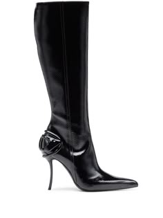 black calf leather knee-length pointed toe stiletto heel Diesel Heels, Diesel Boots, Diesel Shoes, Shoe Wardrobe, Stiletto Boots, Beautiful Boots, Flat Boots, Black Leather Boots, Ballet Flat Shoes