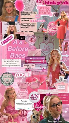 a collage of barbie dolls and other items in pink, with the caption's name on it