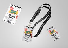 two lanyards with tags attached to them on a gray background, one has an id card and the other has a lanyard