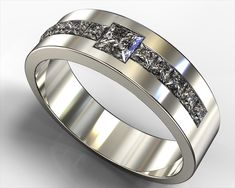 a wedding ring with two princess cut diamonds