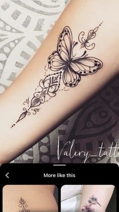 an image of a butterfly tattoo on someone's arm and leg with the words valley - tattoe