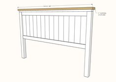 the measurements for a bed headboard with wooden slatting and wood trimming