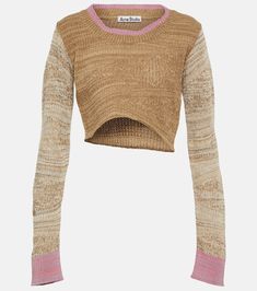 Asymmetric Wool Blend Sweater in Brown - Acne Studios | Mytheresa Sweater Vest Women, Extra Long Sleeves, Knitted Tops, Jewel Neck, Sweater Design, Wool Blend Sweater, Kpop Outfits, Cropped Sweater, Over 40