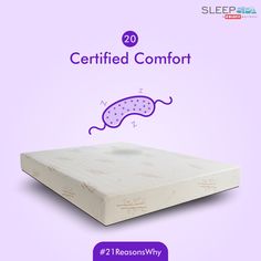 a mattress with the words, certified comfort on it and an image of a stomach