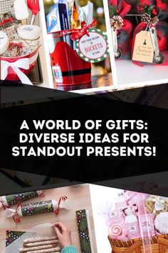 a collage of different pictures with the words world of gifts diverse ideas for standout presents