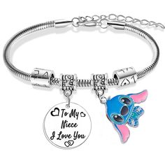 a bracelet with charms that say i love you and an elephant on the clasps