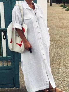 Women's Elegant Linen Dress Single-Breasted Shirt Dress Long Sleeve Maxi Dress Ladies Long Shirt, Collar Shirt Dress, Dress Sleeve Length, Collared Shirt Dress, Cotton Linen Dresses, Maxi Shirt Dress, Linen Style, Long Shirt Dress, Turndown Collar