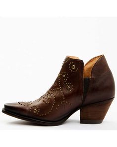 Shyanne Women's Ditza Western Booties - Snip Toe, Brown Brown Slip-on Boots, Brown Fitted Slip-on Boots, Fitted Brown Slip-on Boots, Western Leather Snip Toe Booties, Western Leather Booties With Snip Toe, Western Style Booties With Medium Width, Brown Western Style Booties Medium Width, Western Heels With Stacked Heel And Pointed Toe, Brown Western Booties With Snip Toe