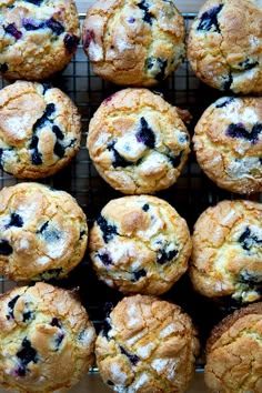 freshly baked blueberry muffins cooling on a wire rack, ready to be eaten