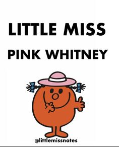 a little miss pink whiney sign with an image of a cartoon character wearing a hat