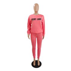 Letter Print Pullover T Shirt Sports Pants Tracksuit Sportswear Sweatpants With Letter Print For Loungewear, Letter Print Sweats For Spring Loungewear, Stretch Sportswear Sweatpants With Letter Print, Graphic Print Long Sleeve Sportswear Tracksuit, Sportswear Tracksuit With Graphic Print And Long Sleeves, Graphic Print Long Sleeve Tracksuit, Graphic Print Sportswear Tracksuit, Pink Athleisure Sweatshirt For Leisure, Relaxed Fit Athleisure Tracksuit With Letter Print