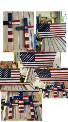 the american flag crosses are made out of strips of wood