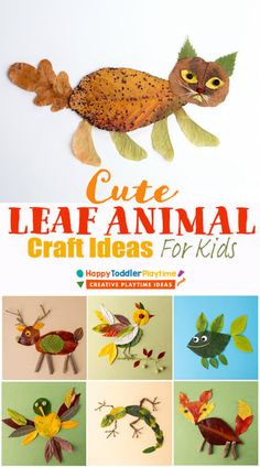 the book cover for cute leaf animal crafts for kids with pictures of different animals and leaves