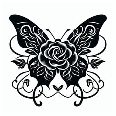 a black and white butterfly with roses on it