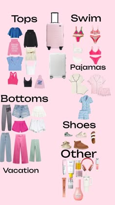 a pink poster with different types of clothes on it