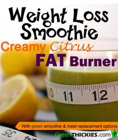 It's finally here - the smoothie to drink when you've got pounds to shed.  Green Thickie's Creamy Citrus Fat Burner Weight Loss Smoothie will help you rev your metabolism and lose those pounds. Green Smoothie Meal Replacement, Green Thickies, Fat Burner Smoothie, Fat Flush, Vitamix Recipes, Fat Burning Smoothies, Smoothie Ingredients, Smoothie Shakes, Banana Smoothie