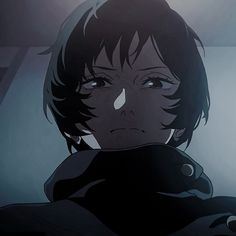 an animated image of a man with black hair and eyes looking at the camera,