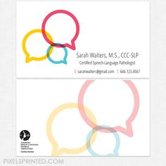 two business cards with speech bubbles on them