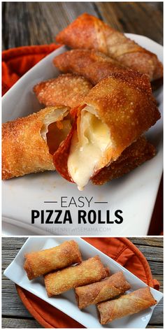 pizza rolls on a plate with cheese and sauce in the middle, and an image of them